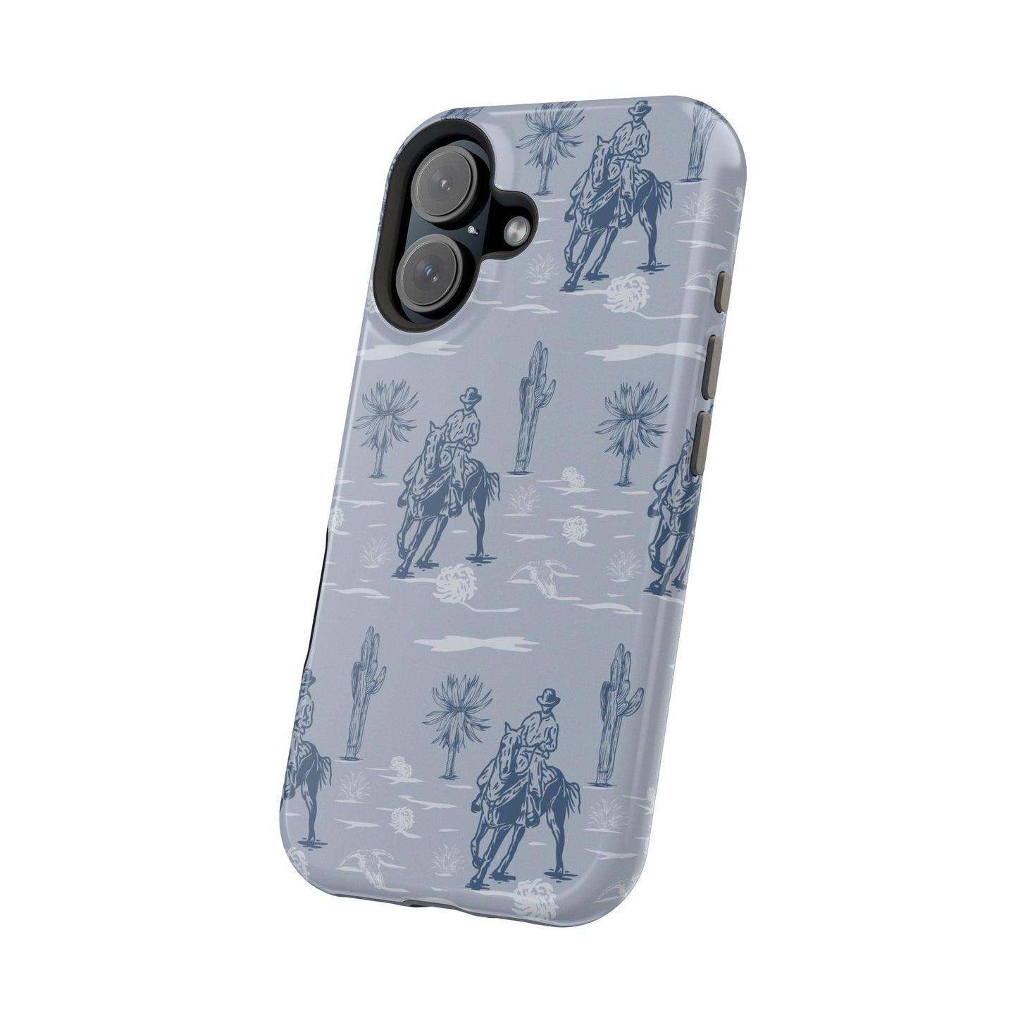 iPhone Case - Blue Cowboy and Cactus Western Themed MagSafe Tough Case