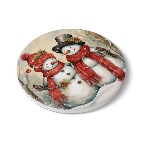 Snowman Holiday Ceramic Coaster Set, Christmas Decor, Winter Drinkware, Gift for Him/Her, Cozy Home Accents