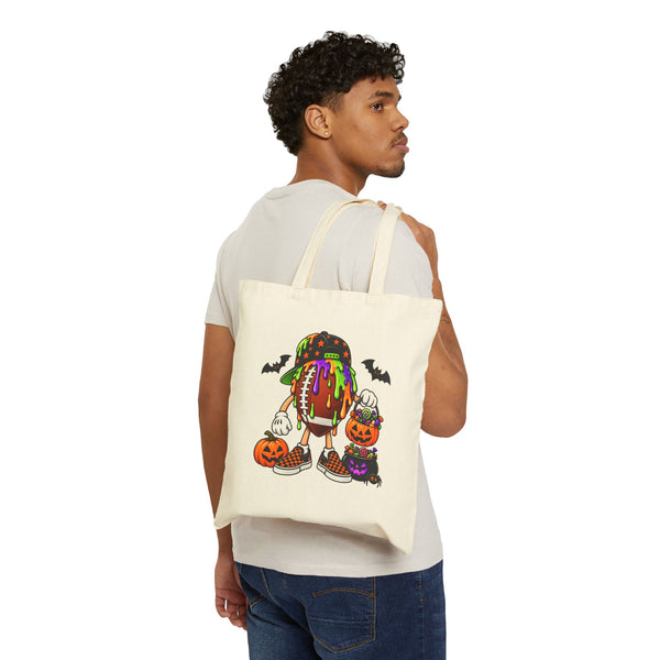 Drippy Football Candy Skull Tote Bag | Pumpkin, Bats, Trick-or-Treat