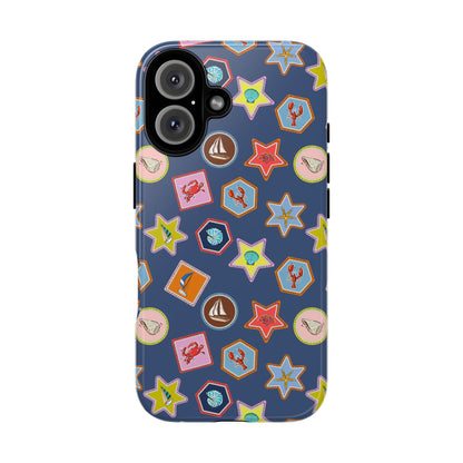 Lobsters Sailboats and Seashells on Navy Blue Phone Case