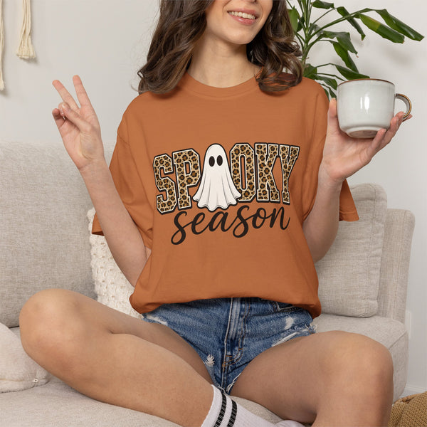 Spooky Season Leopard Print Ghost Halloween Graphic T-Shirt