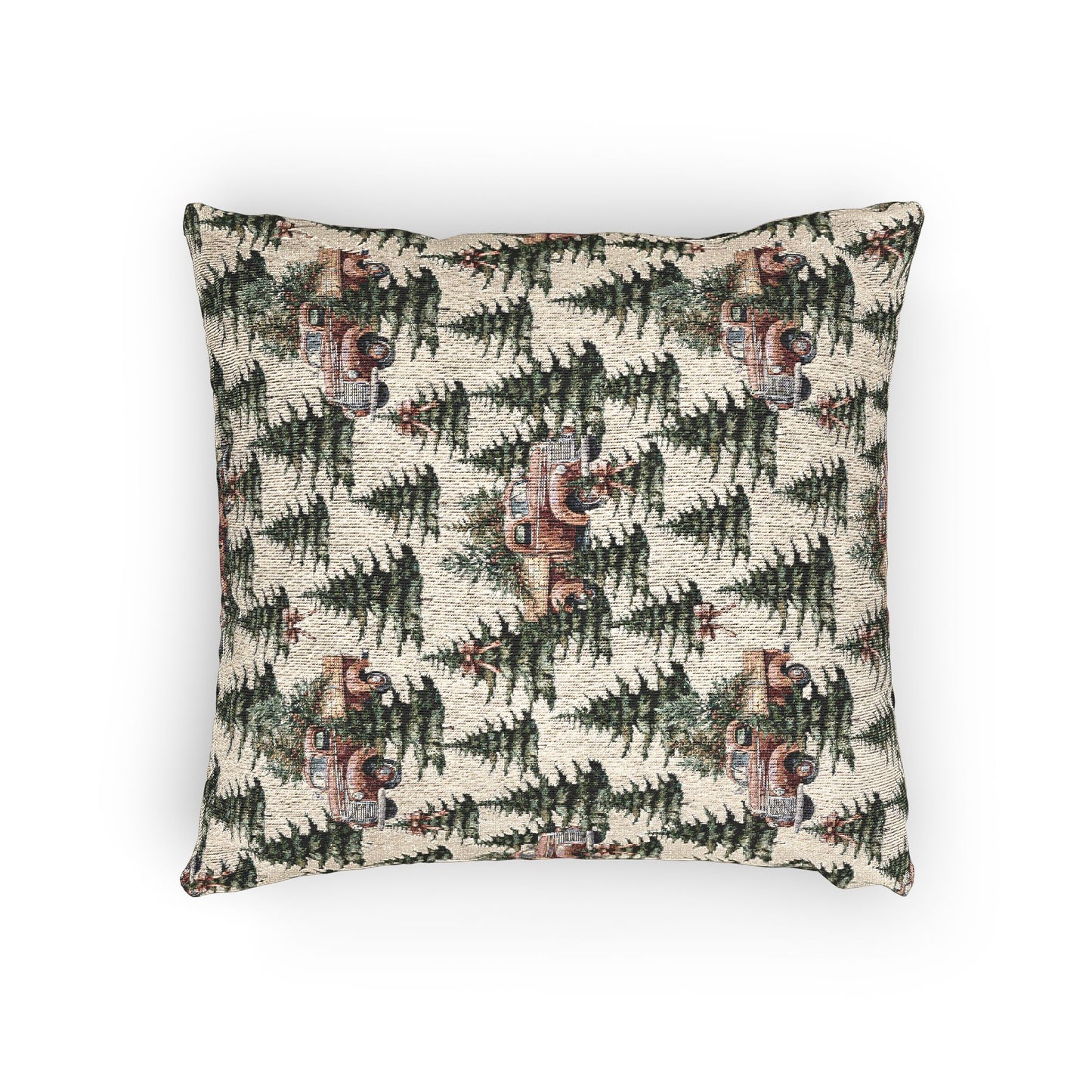 Red Trucks and Christmas Trees - Woven Indoor Throw Pillow