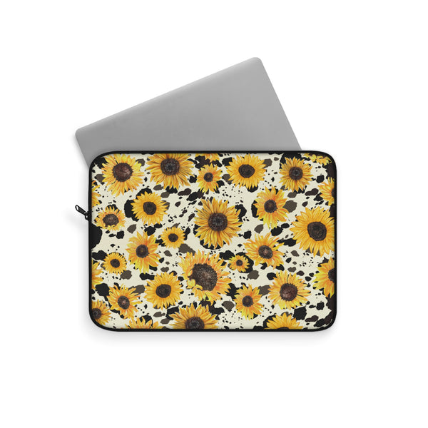 Sunflowers on Cow Print Laptop Sleeve