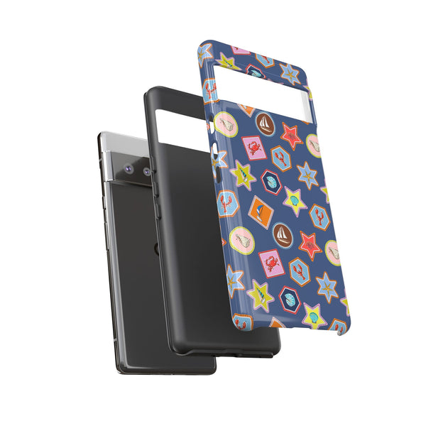 Lobsters Sailboats and Seashells on Navy Blue Phone Case
