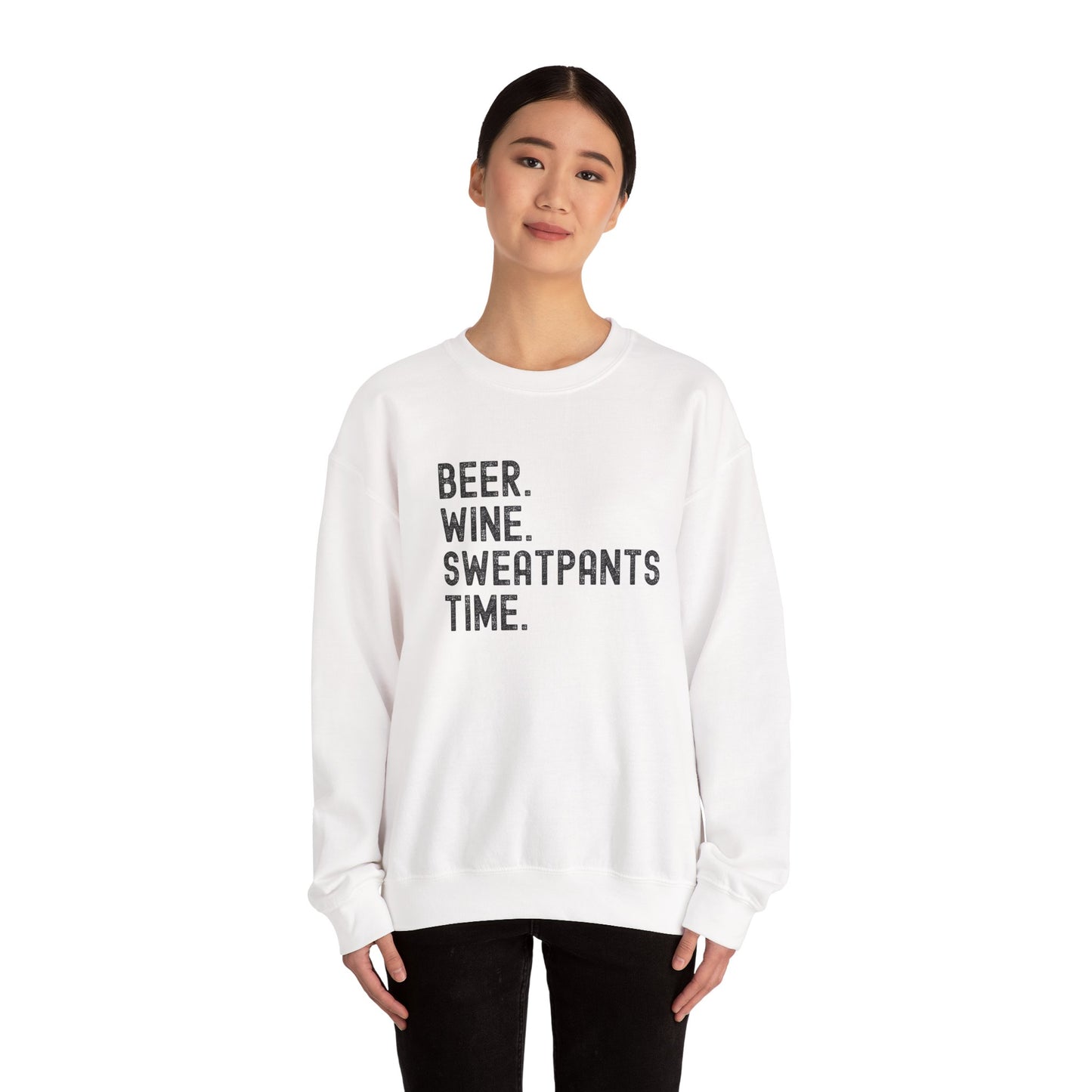 Funny "Beer Wine Sweatpants Time" Crewneck Sweatshirt