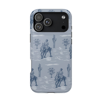 iPhone Case - Blue Cowboy and Cactus Western Themed MagSafe Tough Case