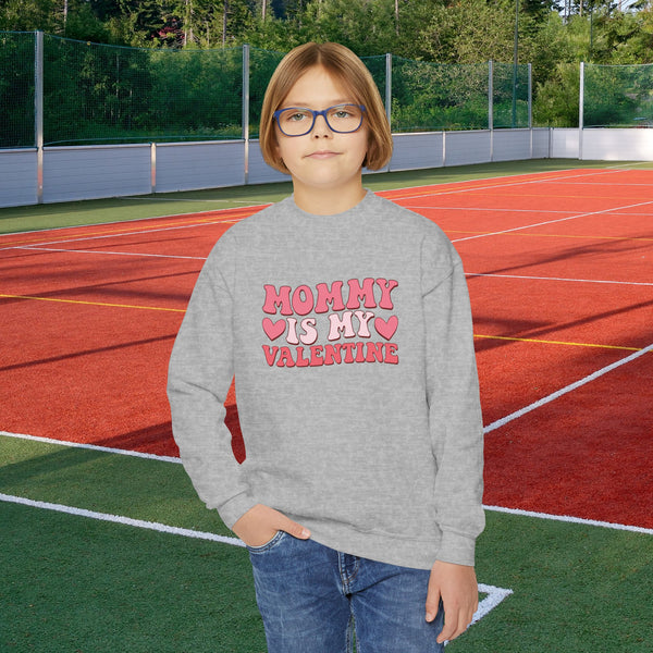 Youth Mommy Is My Valentine Youth Crewneck Sweatshirt Valentines Day