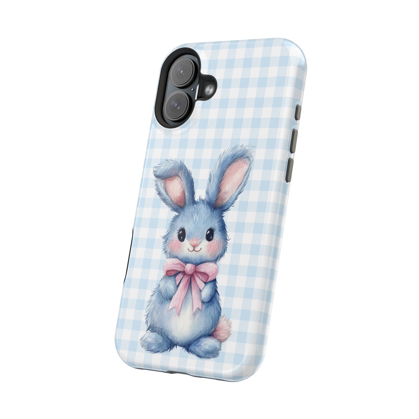 Cute Bunny on Blue Plaid MagSafe iPhone Case