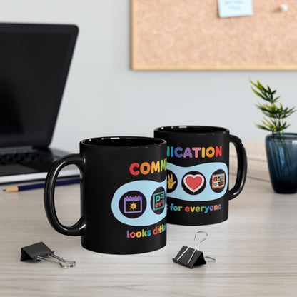 Neurodiversity Communication Mug - 11oz Black Ceramic - Inclusive AAC & ASL Art