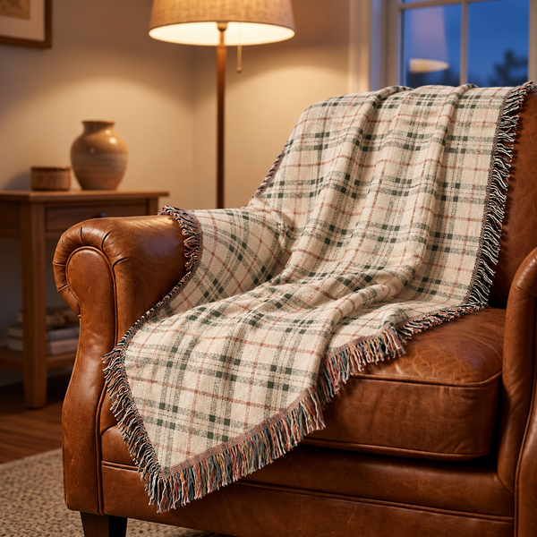 Plaid Woven Blanket - Red and White Christmas Colors