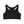 Front view of a black sports bra on a whiite background.