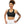 Front view of the Dare to Define sports bra in black, worn by a smiling woman with curly hair, showcasing a sleek and supportive racerback design.