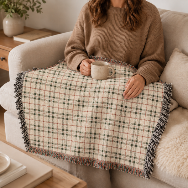 Plaid Woven Blanket - Red and White Christmas Colors