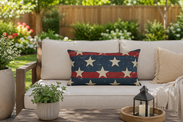 Distressed Outdoor American Flag Pillow