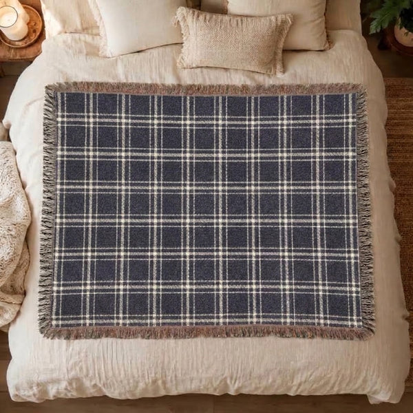 Cozy Blue and White Plaid - Woven Blanket
