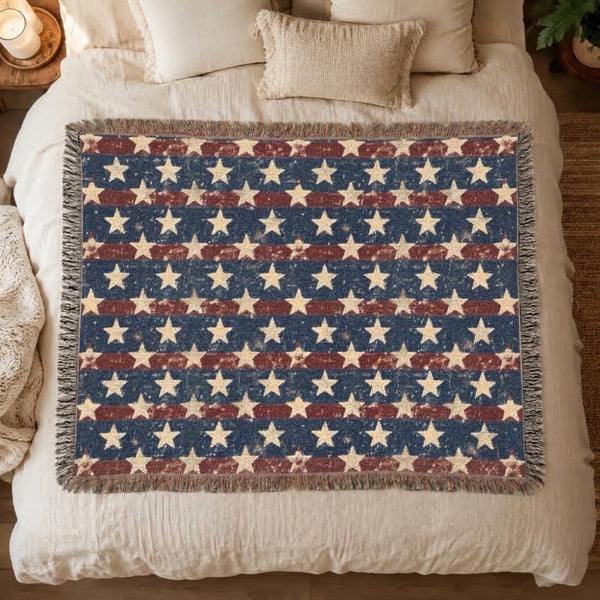 Patriotic Star Woven Blanket
