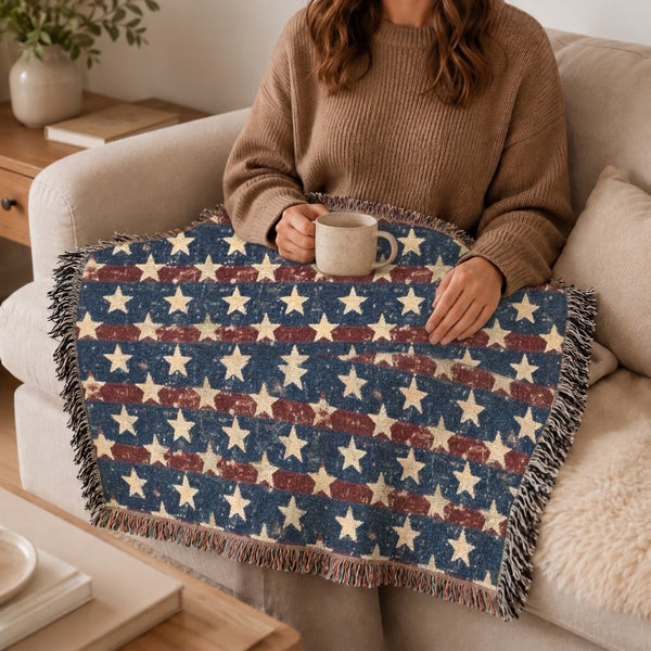 Patriotic Star Woven Blanket
