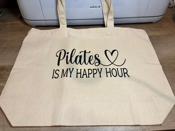 Pilates Is My Happy Hour - Handcrafted Canvas Bag