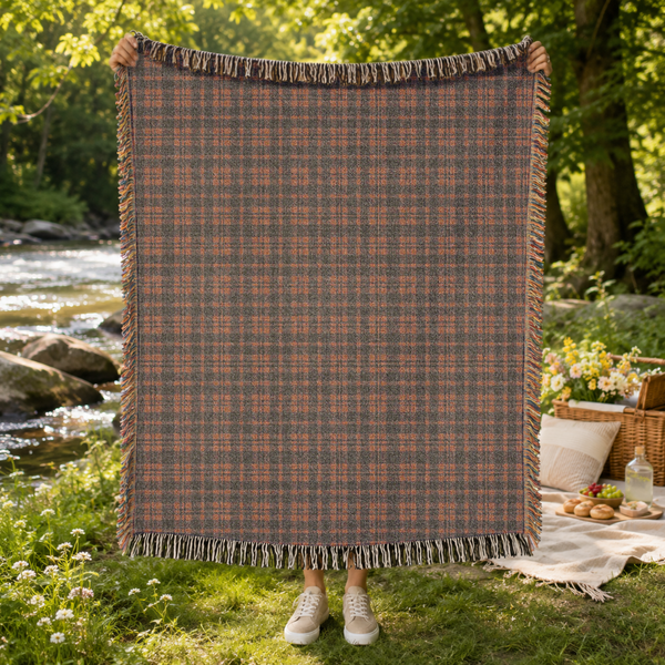 Navy and Rust Plaid Woven Cotton Throw Blanket