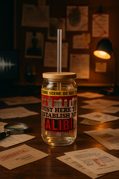 True Crime Lover - 16oz Glass with Lid and Straw