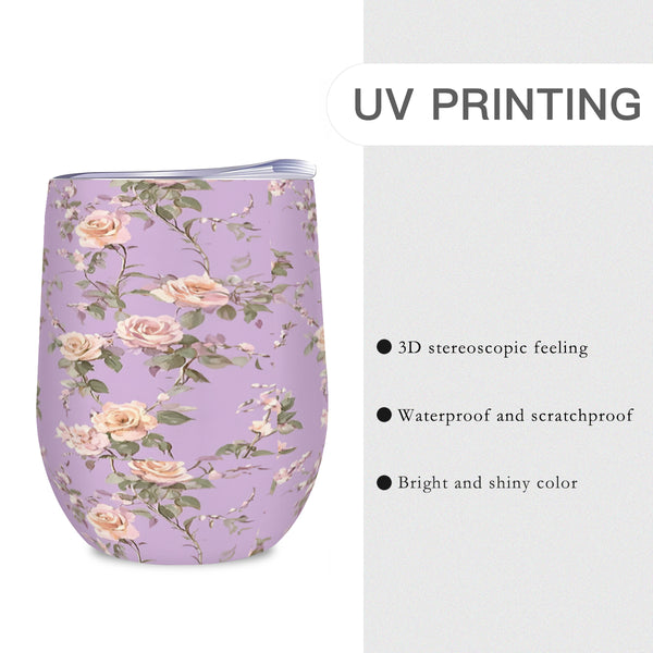 Purple Floral 12oz Stainless Steel Wine Tumbler