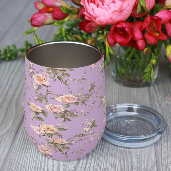 Purple Floral 12oz Stainless Steel Wine Tumbler
