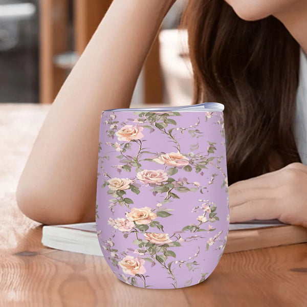 Purple Floral 12oz Stainless Steel Wine Tumbler