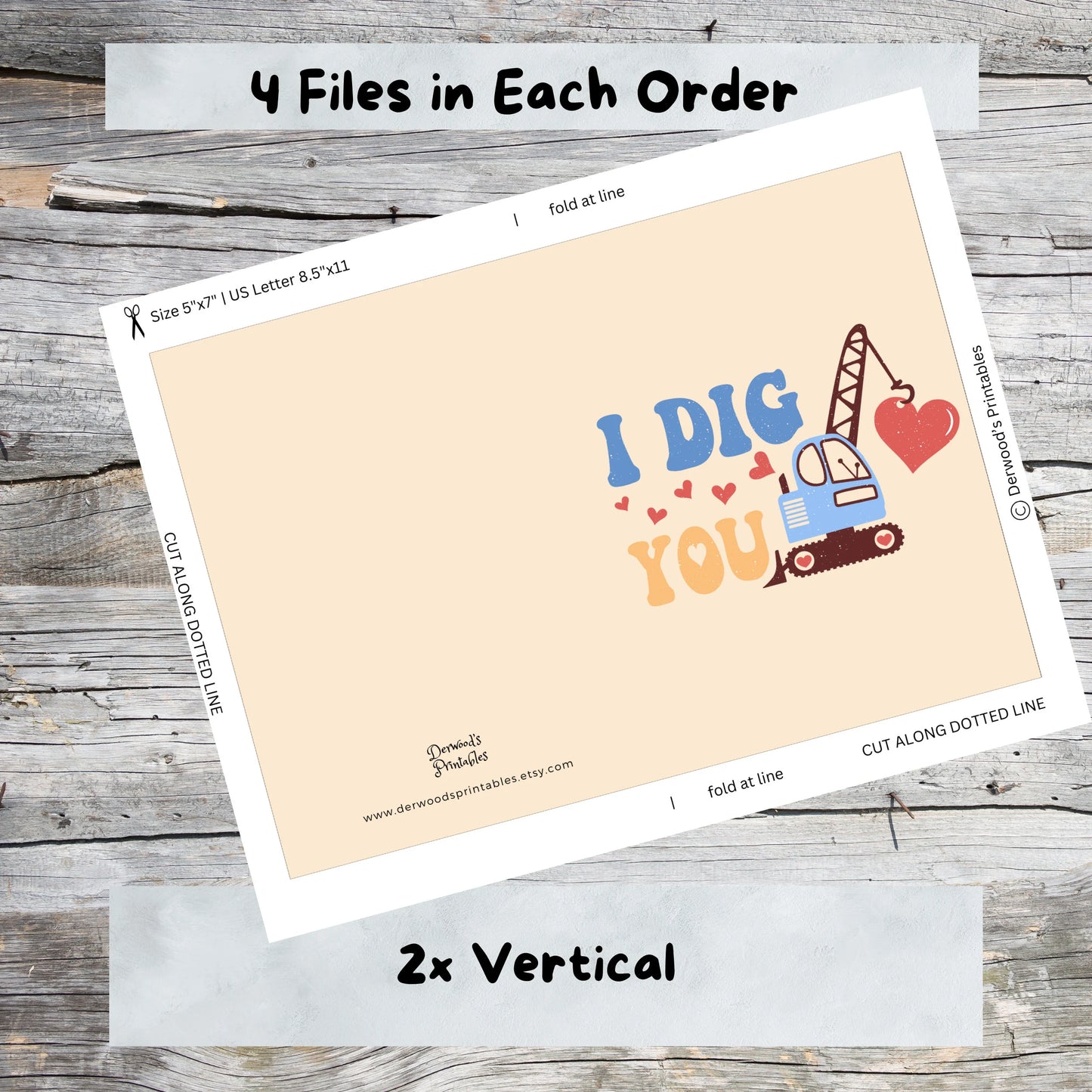 I Dig You Valentines Day Card, 5"x7" Print at Home Digital Download Card