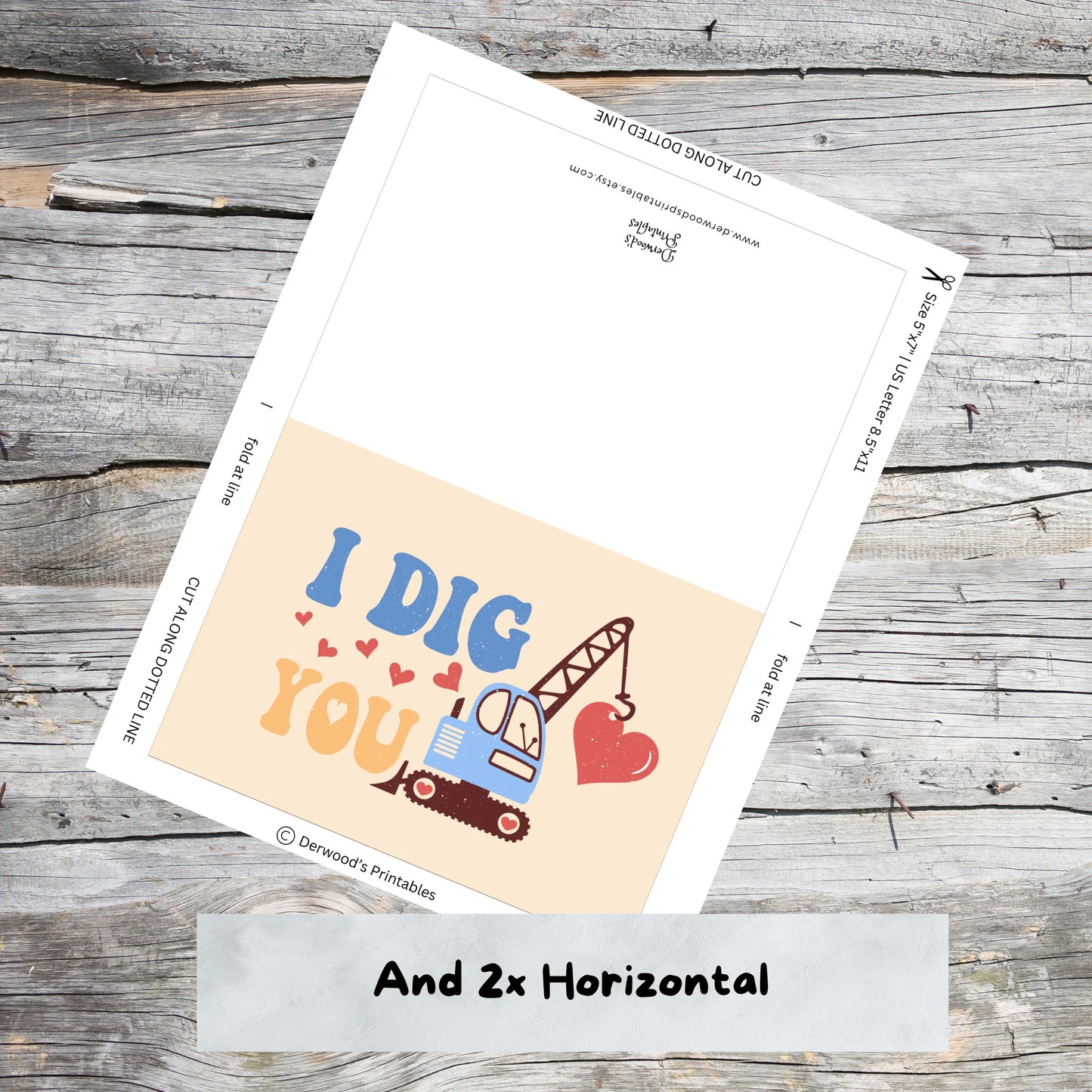 I Dig You Valentines Day Card, 5"x7" Print at Home Digital Download Card