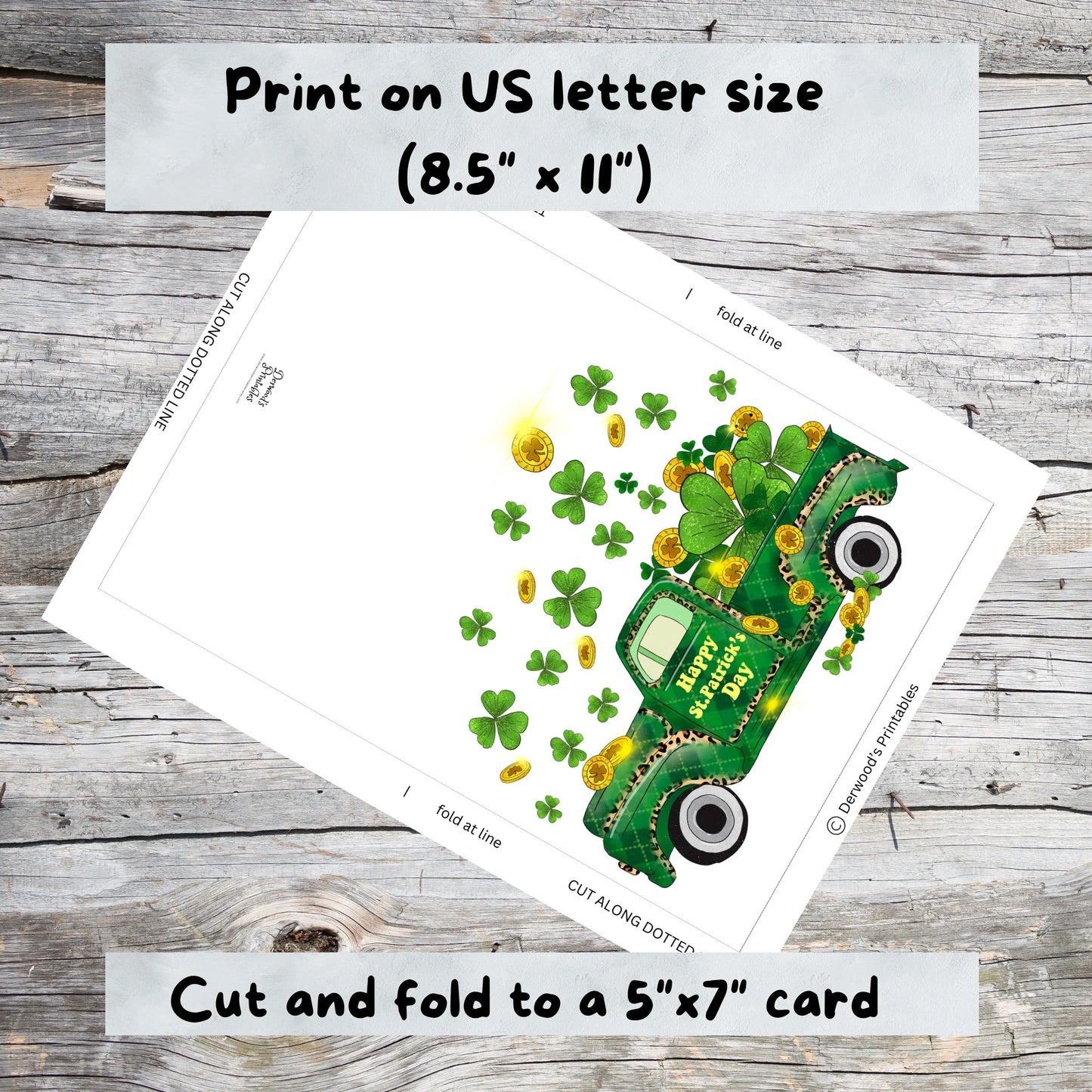 Happy St. Patrick's Day Blank Card, Truck Full of Shamrocks and Gold, 5x7 Printable Card, Digital Download, 5x7 Blank Inside