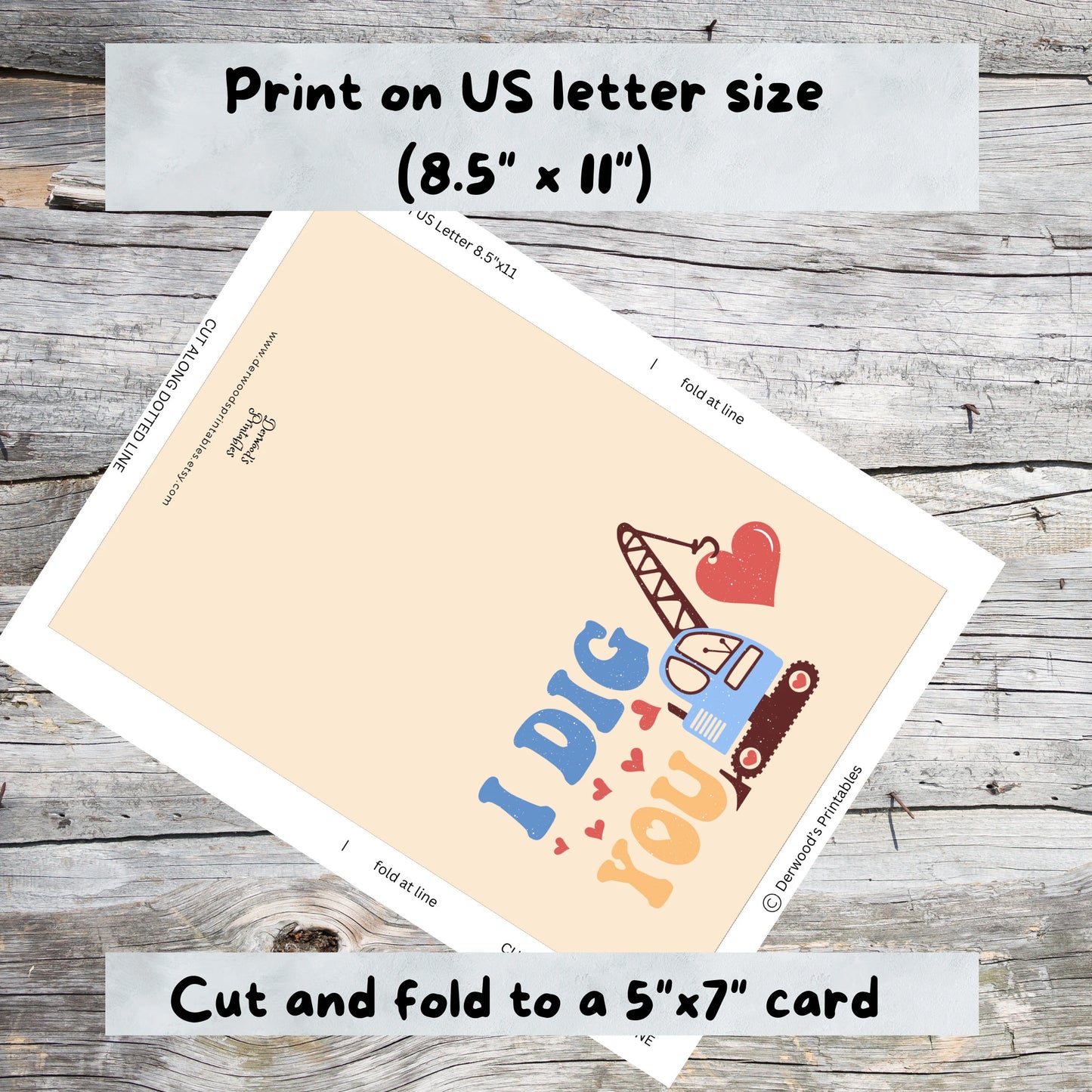 I Dig You Valentines Day Card, 5"x7" Print at Home Digital Download Card