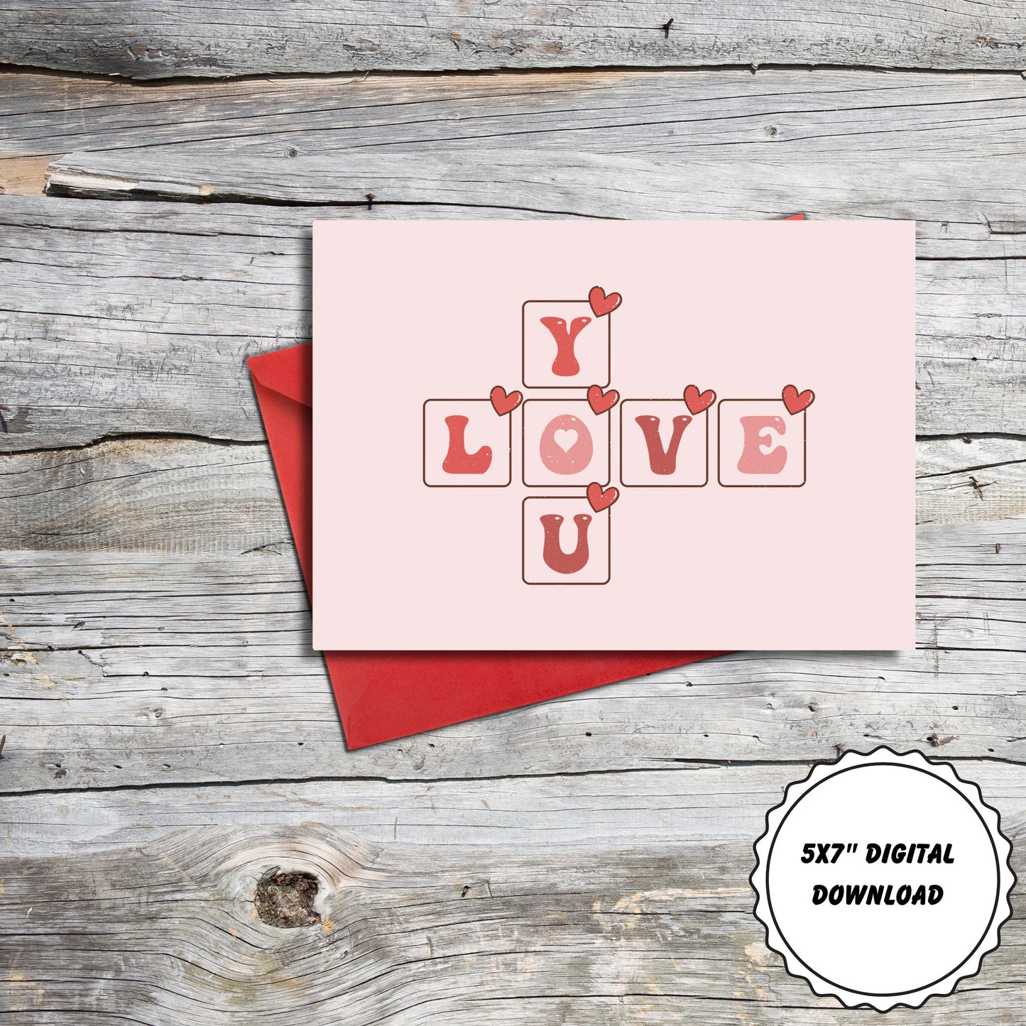 Love Crossword Valentines Day Card, Love Crossword Anniversary Card, Instant Download, Anniversary Card, Valentines Day , 5x7 Print at Home