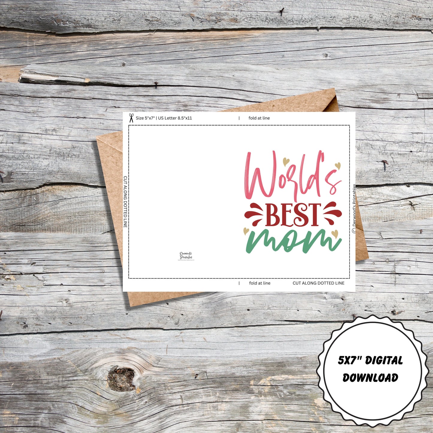 World's Best Mom, Blank Card, 5x7 Blank Inside Mother's Day Card