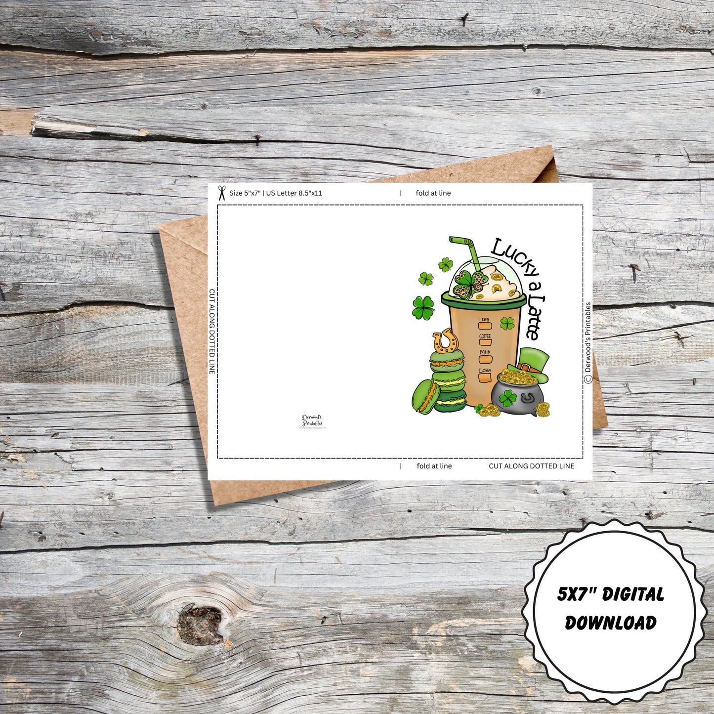 St. Patrick's Day Lucky A Latte 5x7 Printable Card