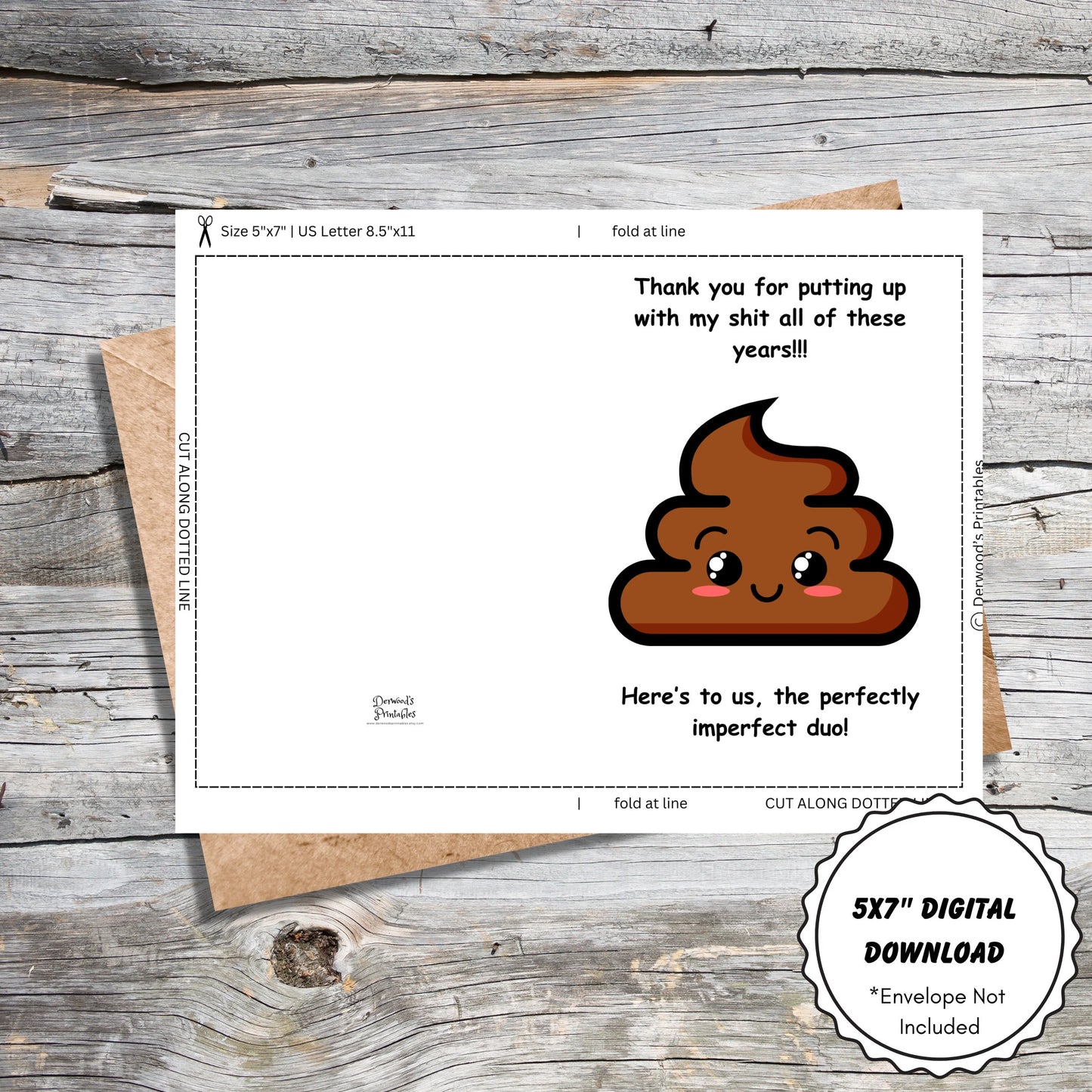 Happy Anniversary Card 5x7 Digital Download Humor Poop Emoji Blank Inside