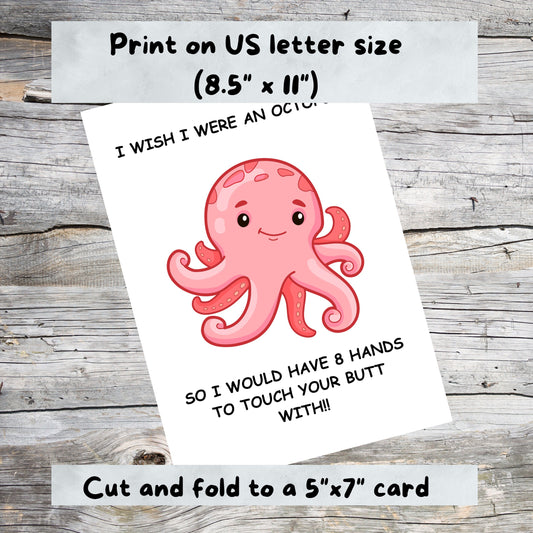 I Wish I Were An Octopus - Touch Your Butt - Anniversary Birthday Card