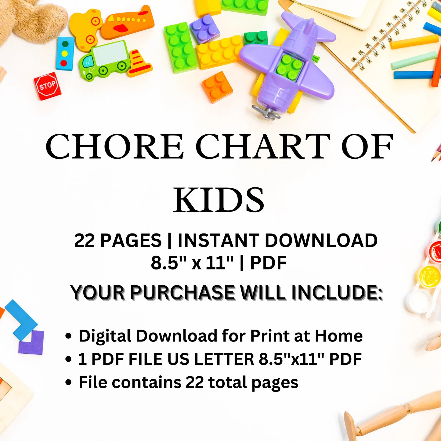 Kids Chore Chart - Printable Weekly Chore Chart for Kids - Easy to Use Instant Download