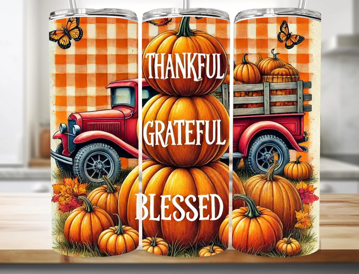 Thankful Grateful Blessed PNG for Tumbler Wrap - Digital Download