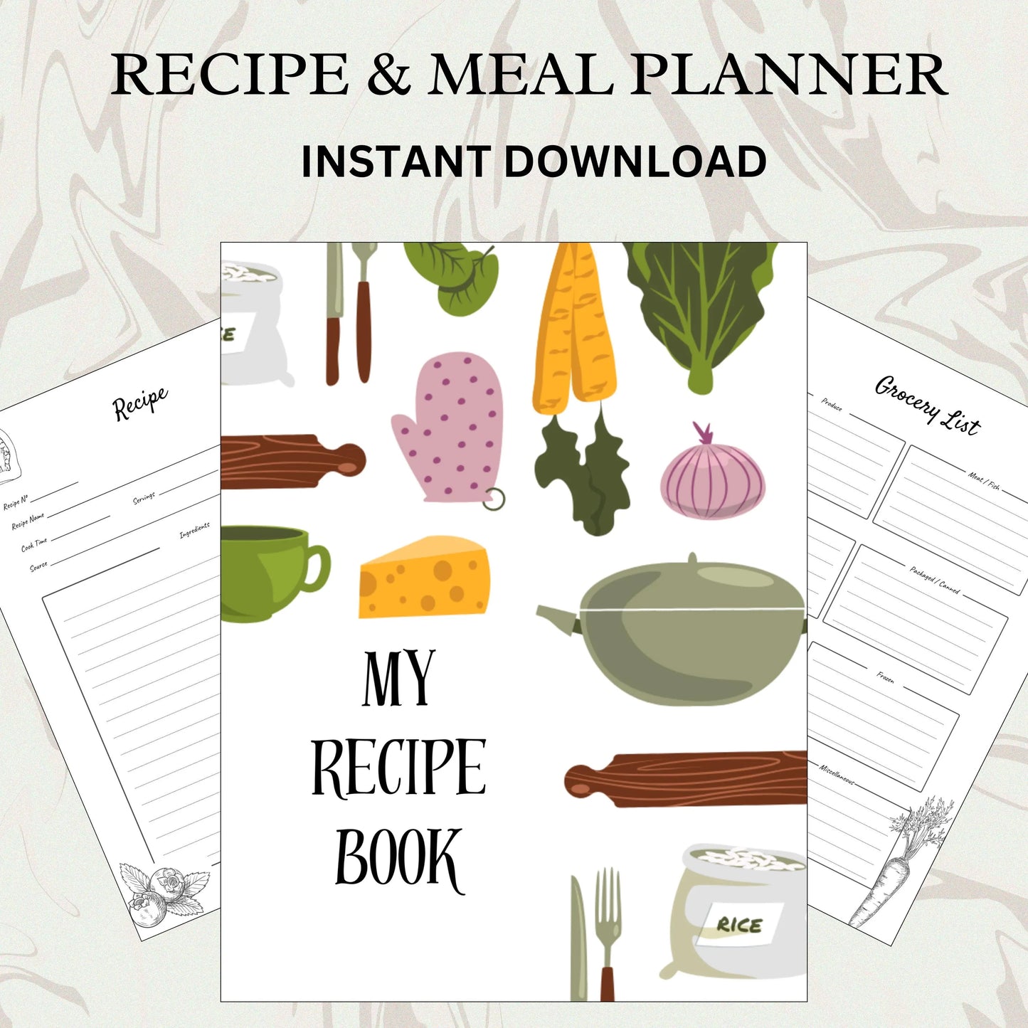 Meal & Recipe Planner, Weekly Meal Tracker and Recipe Organizer Plus More