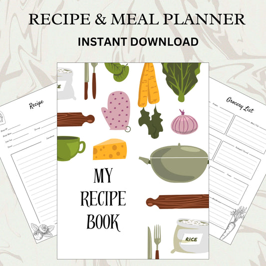 Meal & Recipe Planner, Weekly Meal Tracker and Recipe Organizer Plus More