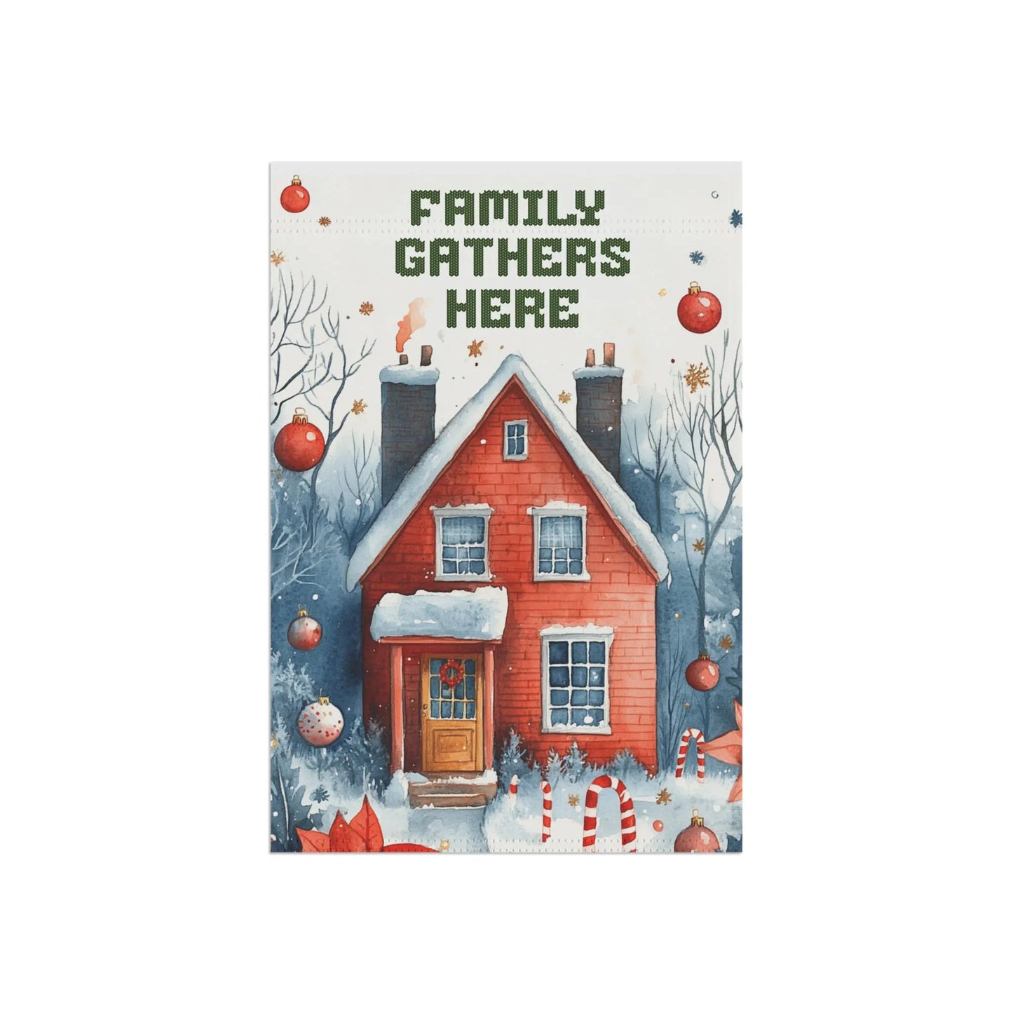 Family Gathers Here PNG Garden Flag Digital Download Christmas Lawn Banner PNG for Sublimation