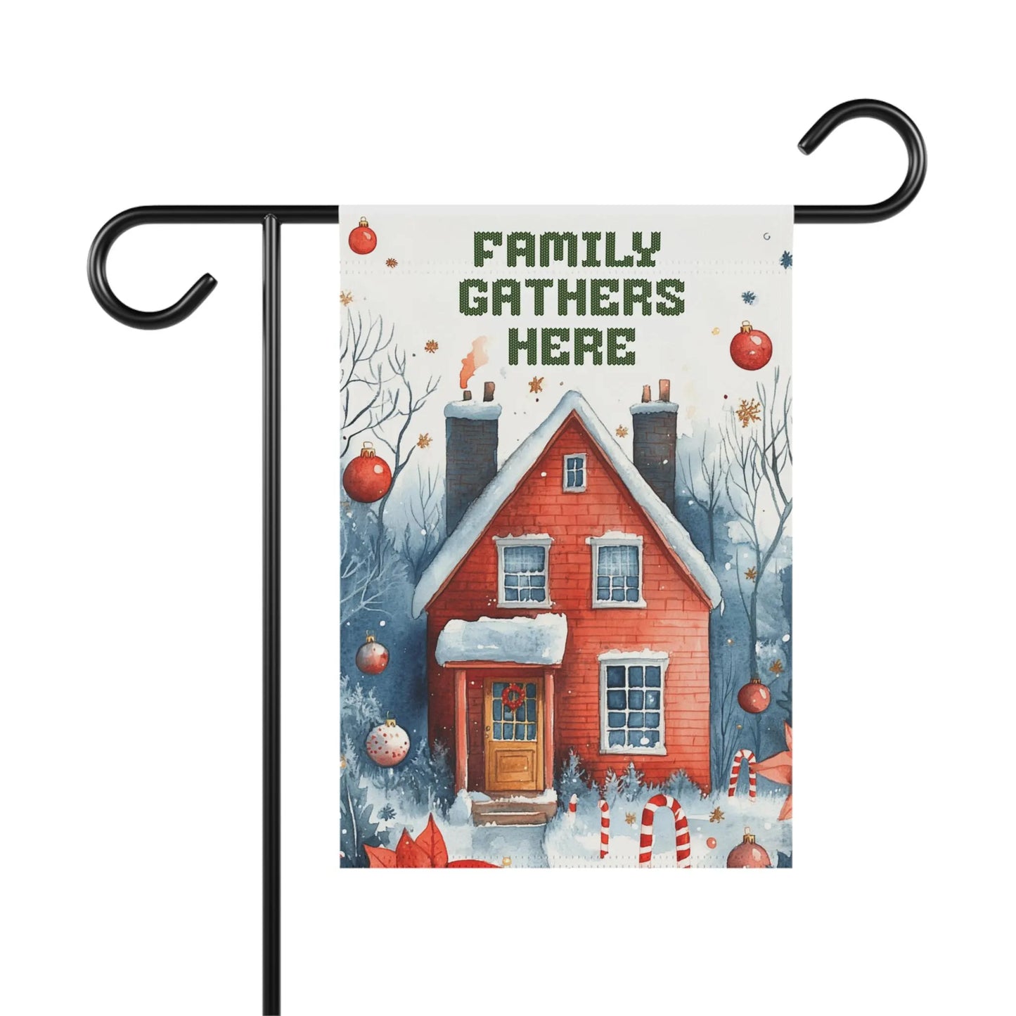 Family Gathers Here PNG Garden Flag Digital Download Christmas Lawn Banner PNG for Sublimation