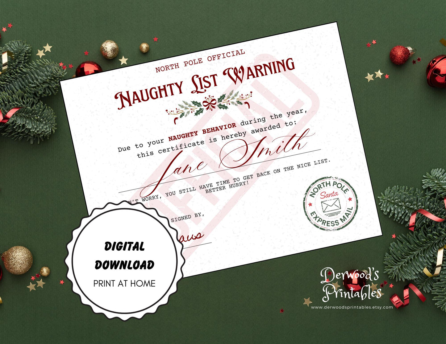 Personalized Nice & Naughty List Certificate Instant Download Nice List Certificate Printable Naughty List Certificate Editable File