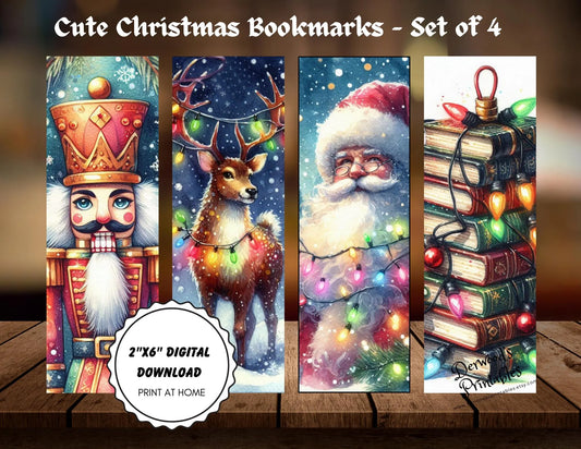 Adorable Christmas Bookmarks Set of 4, Cute Christmas Printable