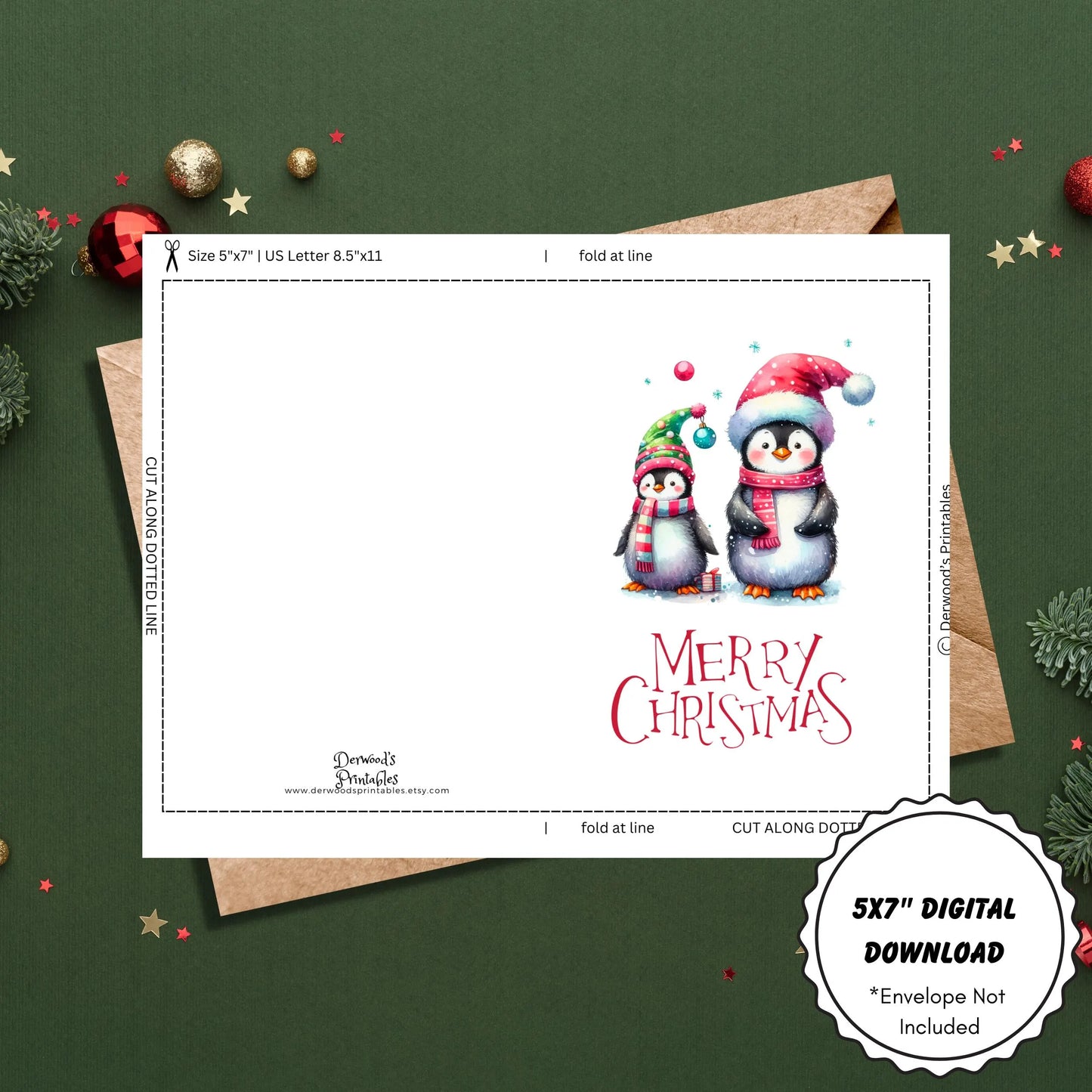 Printable Penguin Christmas Card Bundle | 5x7 Instant Download Holiday Greeting Cards