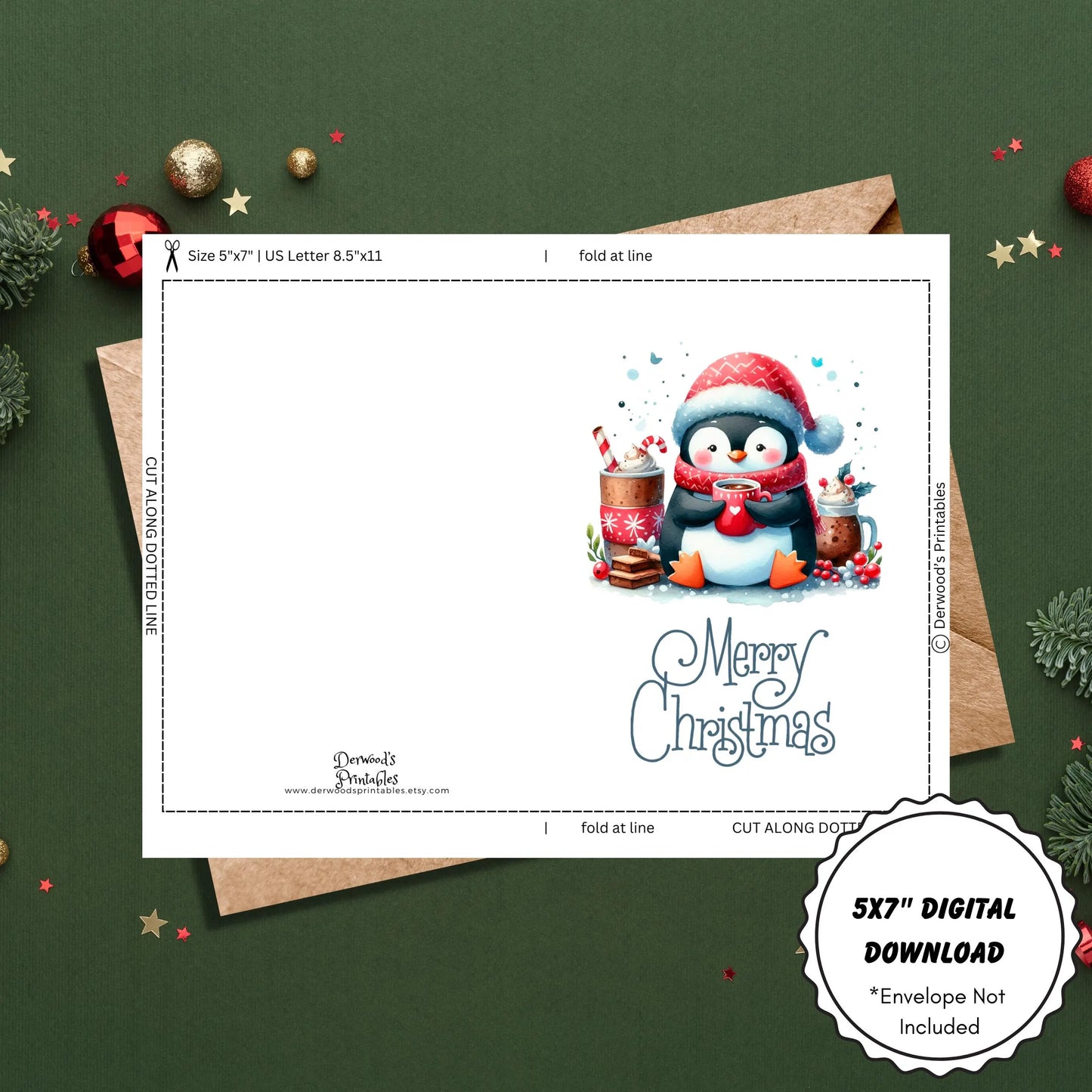 Printable Penguin Christmas Card Bundle | 5x7 Instant Download Holiday Greeting Cards