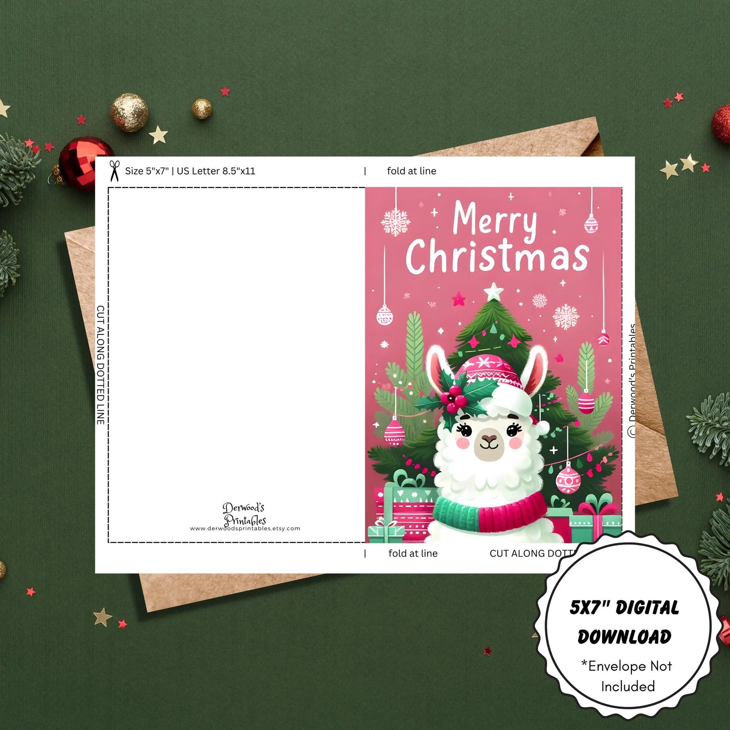 Printable Christmas Card Set | Festive Alpaca Holiday Cards (5x7) | Instant Download for DIY Greetings