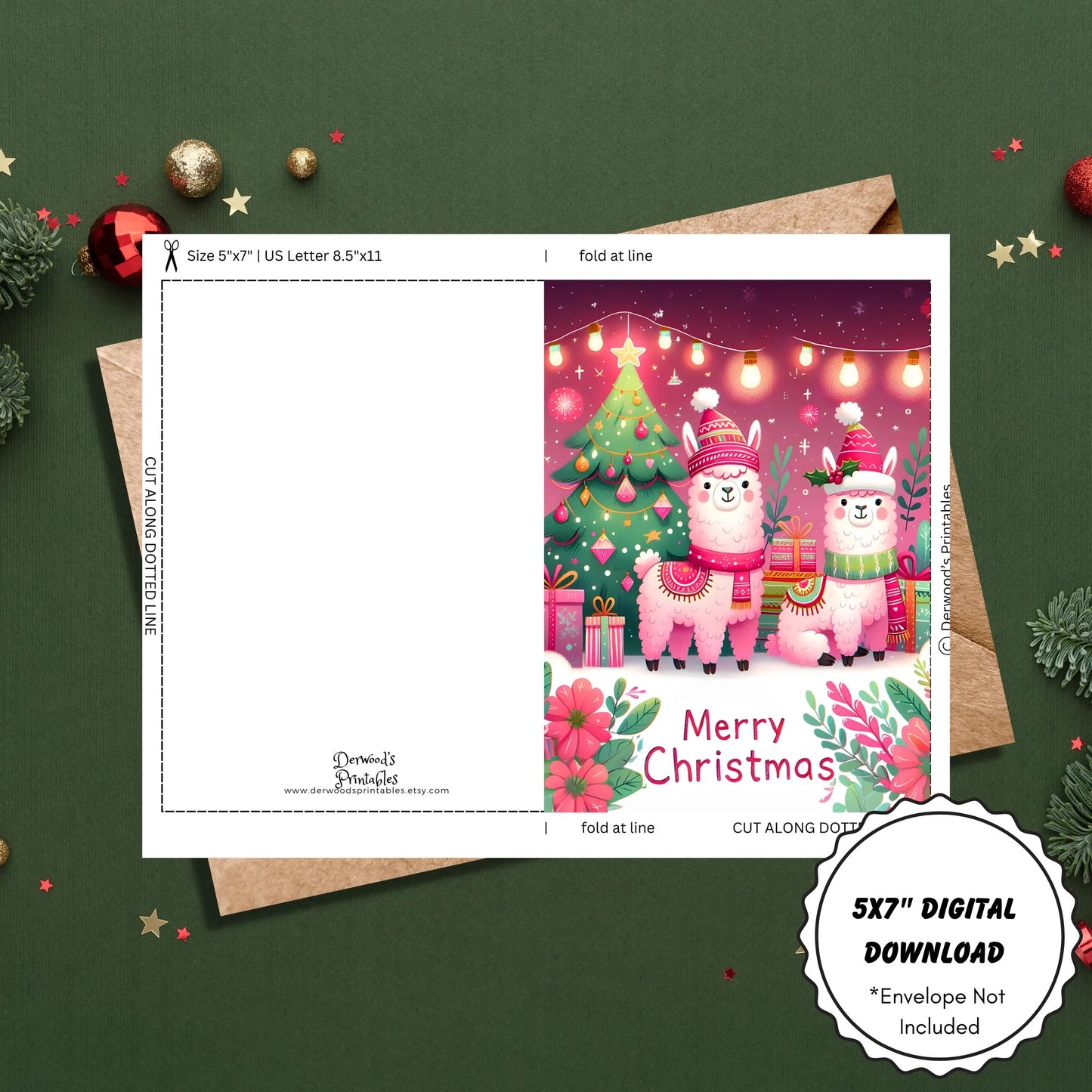 Printable Christmas Card Set | Festive Alpaca Holiday Cards (5x7) | Instant Download for DIY Greetings