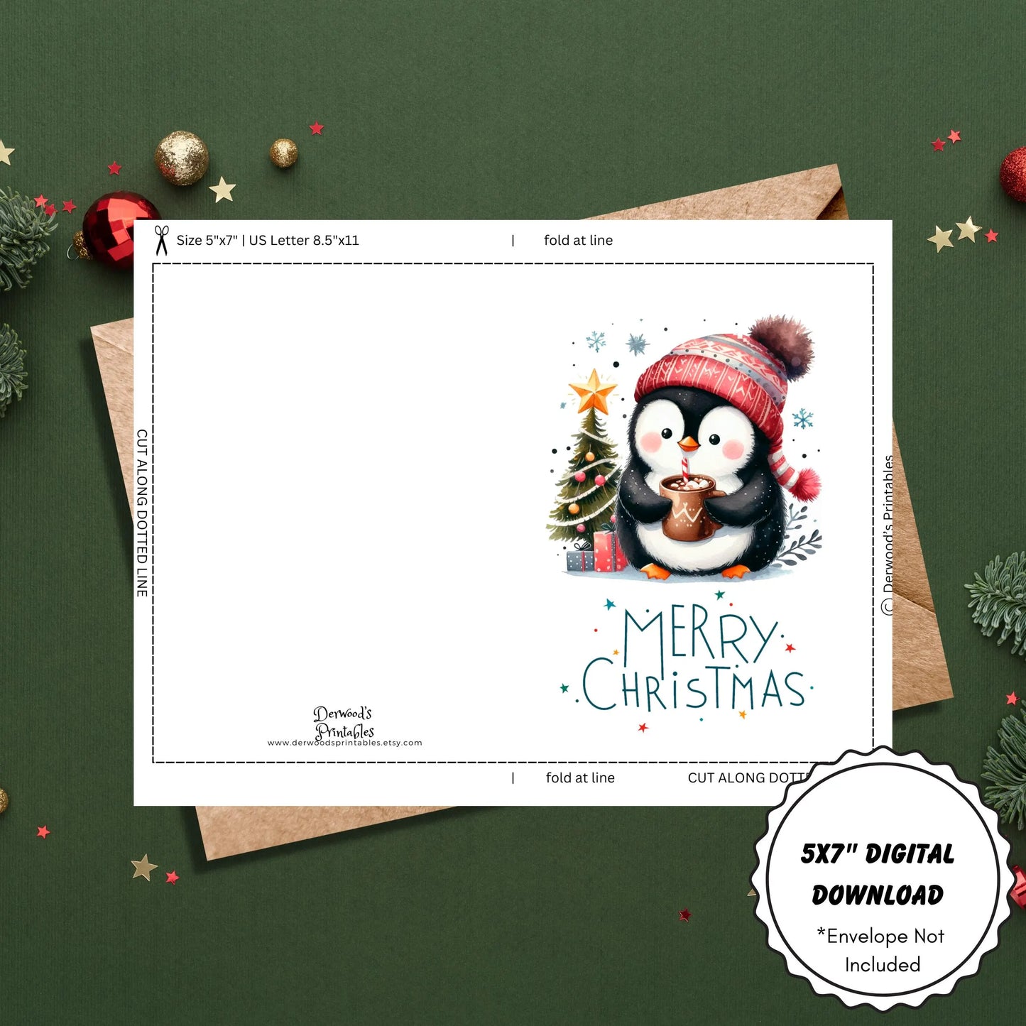 Printable Penguin Christmas Card Bundle | 5x7 Instant Download Holiday Greeting Cards