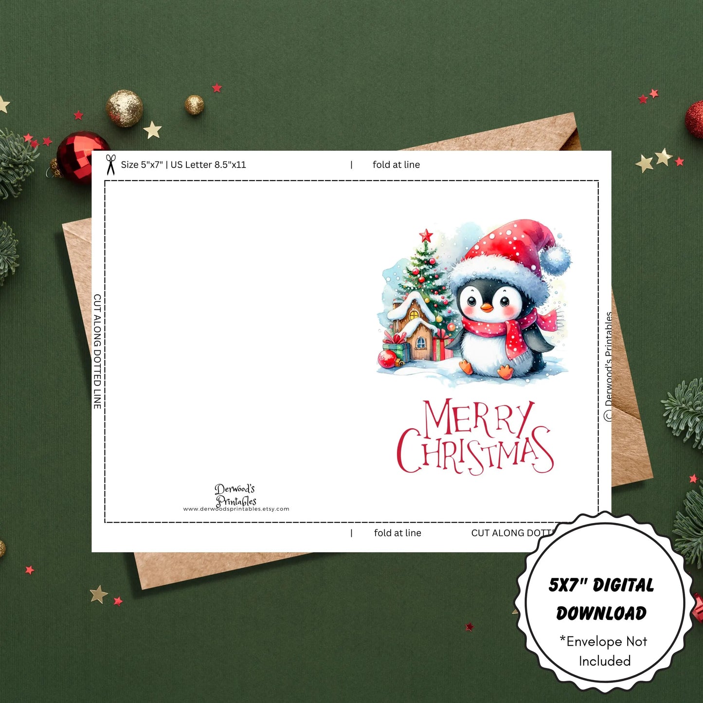 Printable Penguin Christmas Card Bundle | 5x7 Instant Download Holiday Greeting Cards